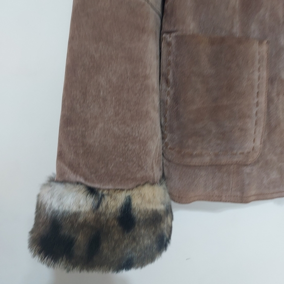 Brandon ThomasLeather Jacket With Animal Faux Fur Sz-M - Picture 4 of 8